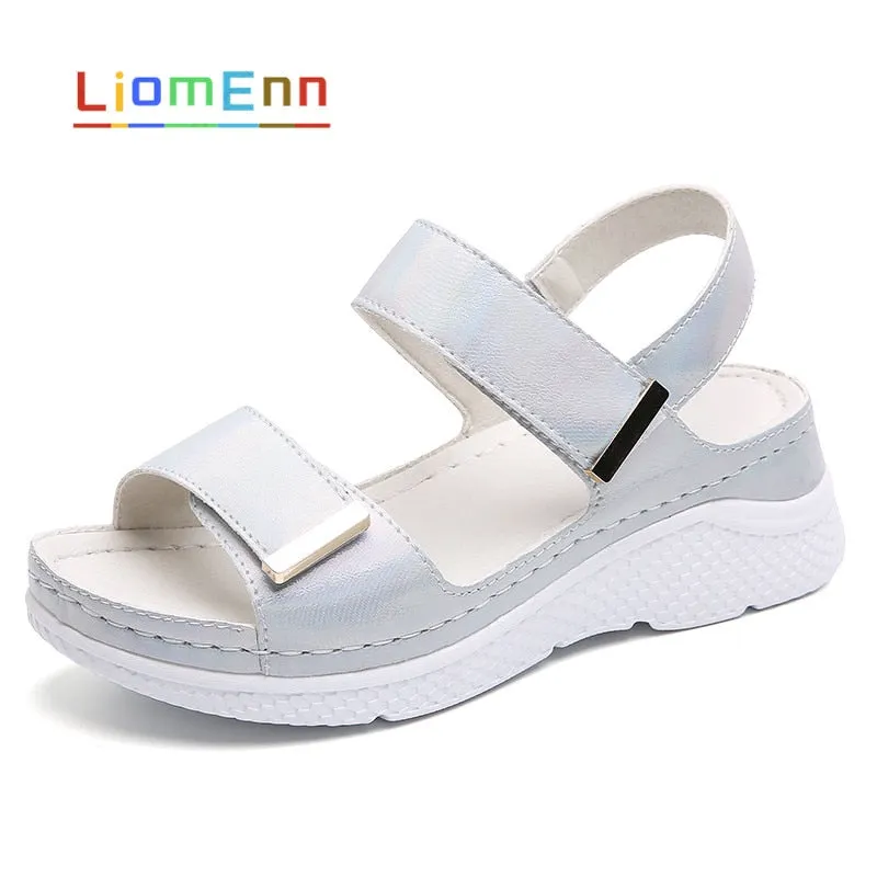 Brand Summer Women's Sandals 2021 New Designer Ladies Genuine Leather White Silver Pink Platform Sandal For Women flip flops