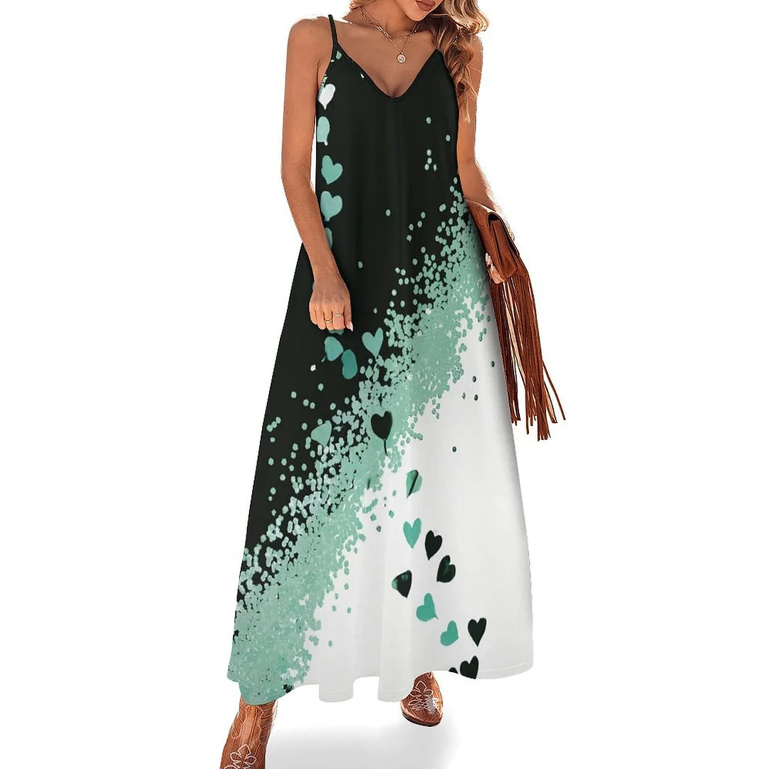 Style & Comfort for Mature Women Plus Size Printed Sling Casual Women Maxi Dress in Pattern Butterfly, Green, Dark Green