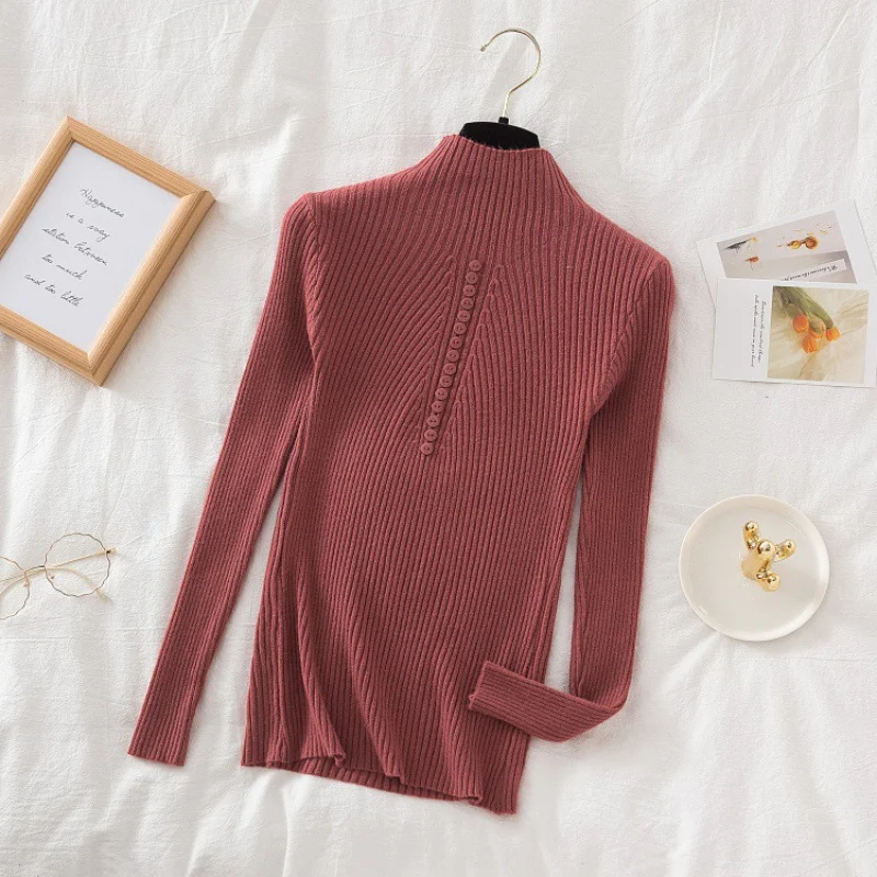 Uveng Uveng Collar Sweater Bottomed Women's Long-Sleeved Top 2024 Autumn And Winter New Button Tight Knitted Shirt
