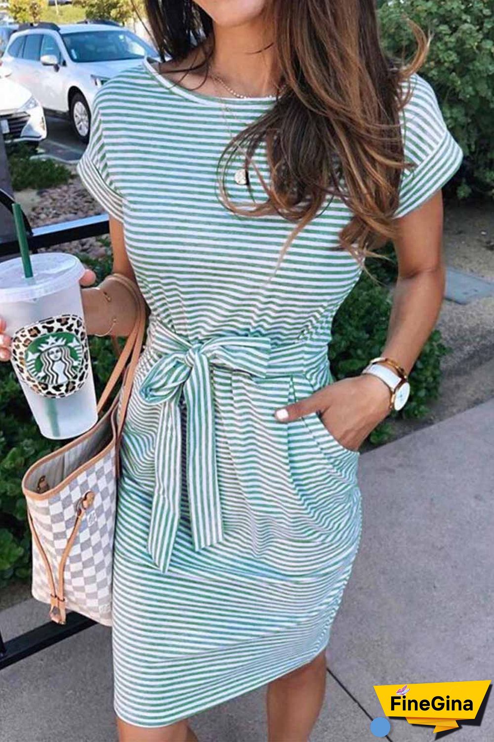 Striped Knot Design Grey Midi Dress(5 Colors)