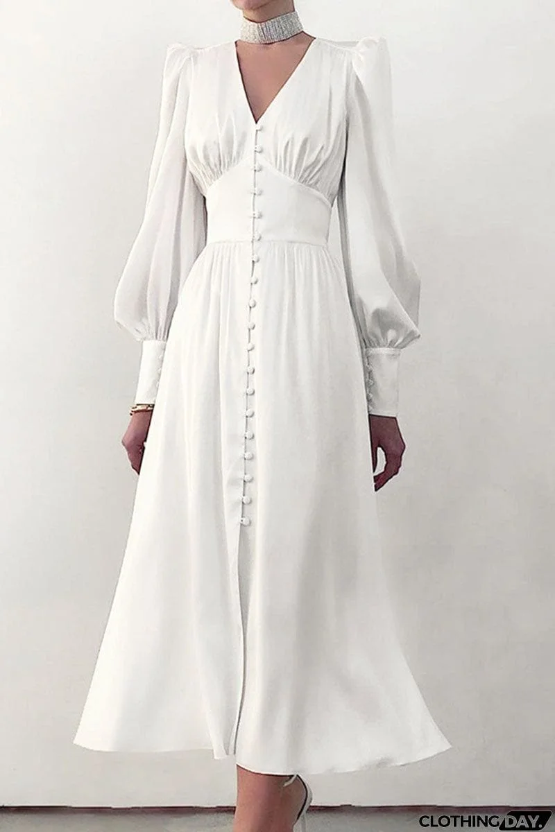 Fashion Street Solid Patchwork V Neck A Line Dresses(7 Colors)