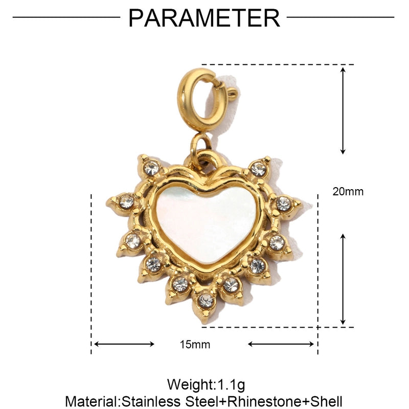 3 PCS/Package 6*14mm 304 Stainless Steel Shell Zircon Heart Pendant Jewelry Accessories