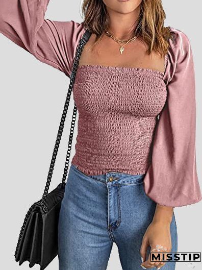 Blouses Square Neck Long Sleeves Slim Blouse for Women