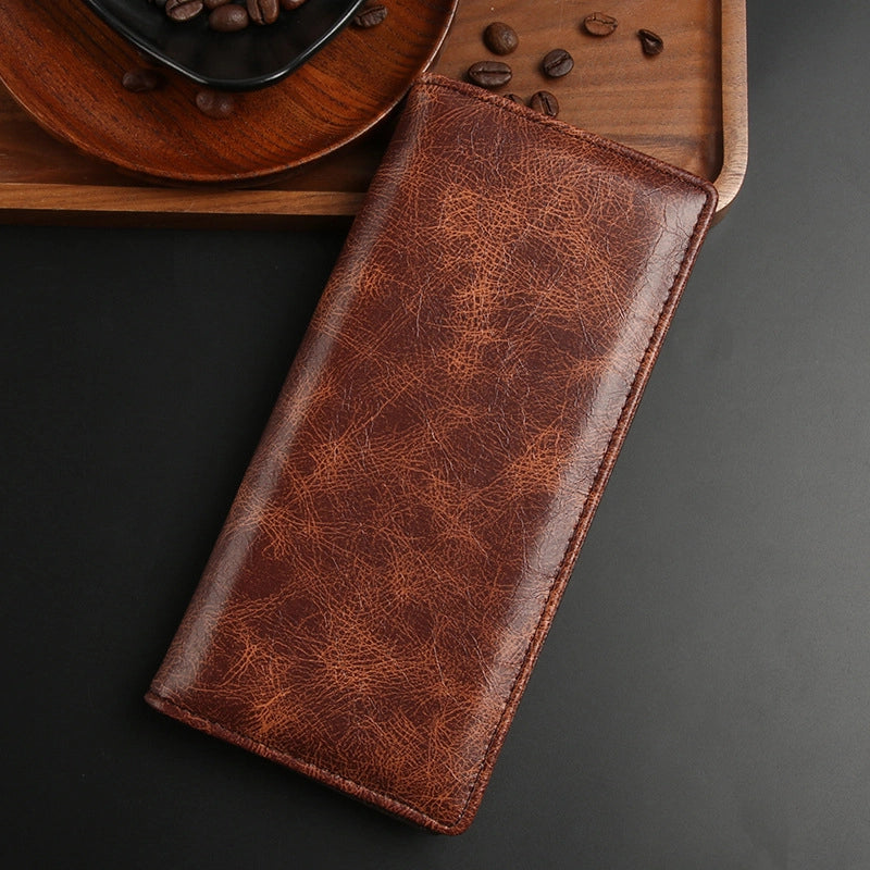 Men’s Solid Color Pu Leather Flip Cover Long Wallets