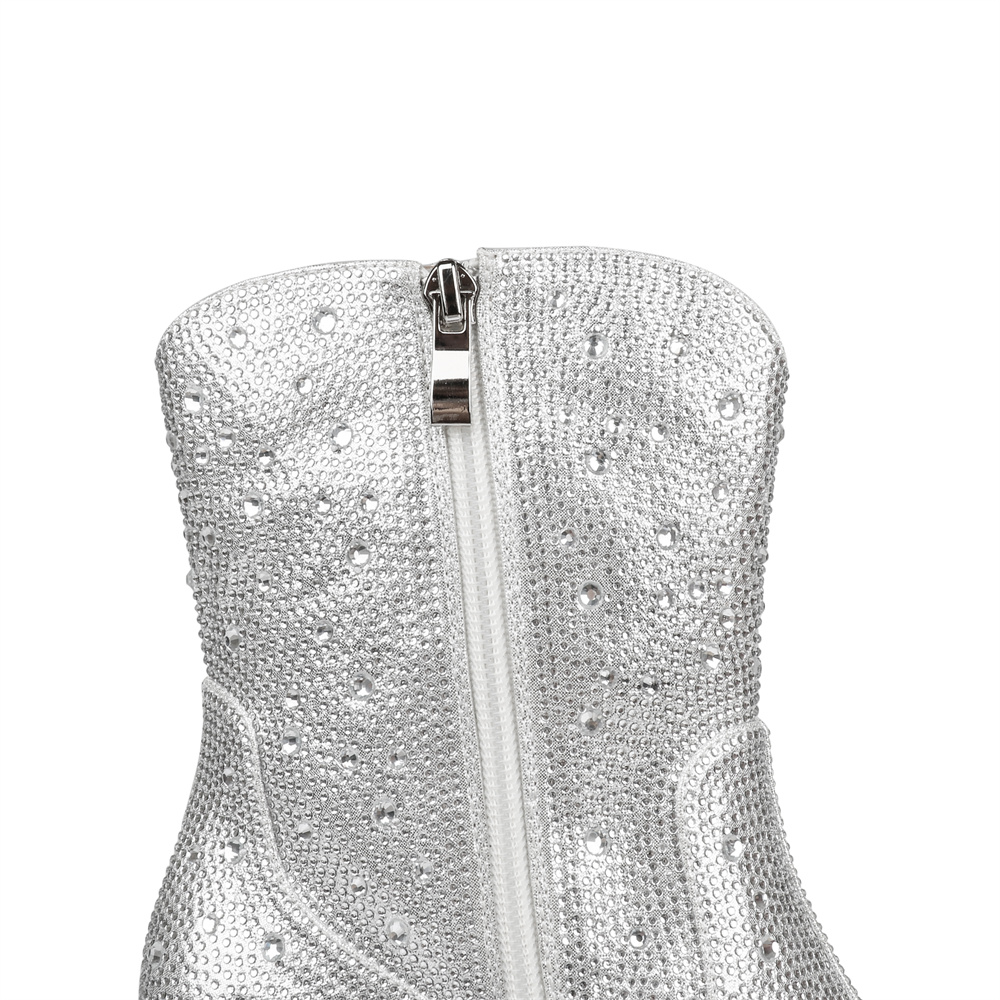 60mm Women's  Boots Ankle High Medium Heel Chunky Heel Diamond Studded Fashion Pull On Boot-MERUMOTE