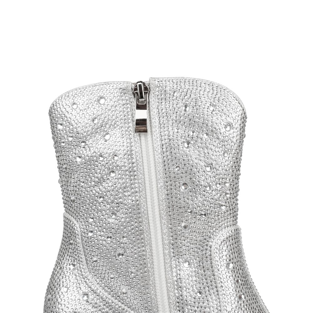 60mm Women's  Boots Ankle High Medium Heel Chunky Heel Diamond Studded Fashion Pull On Boot-MERUMOTE