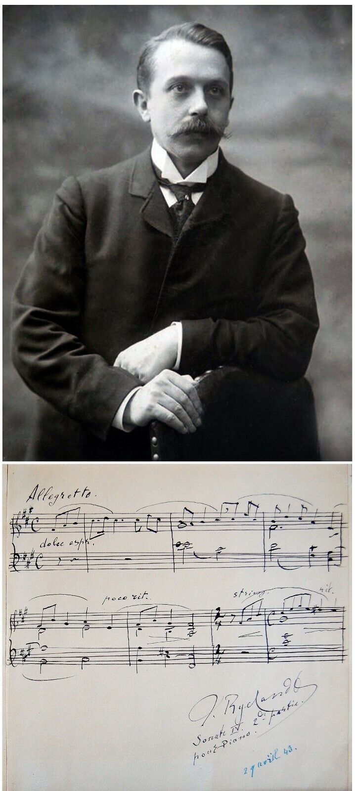 Composer RYELANDT Hand SIGNED AUTOGRAPH QUOTATION Piano SONATA + MAT + Photo Poster painting