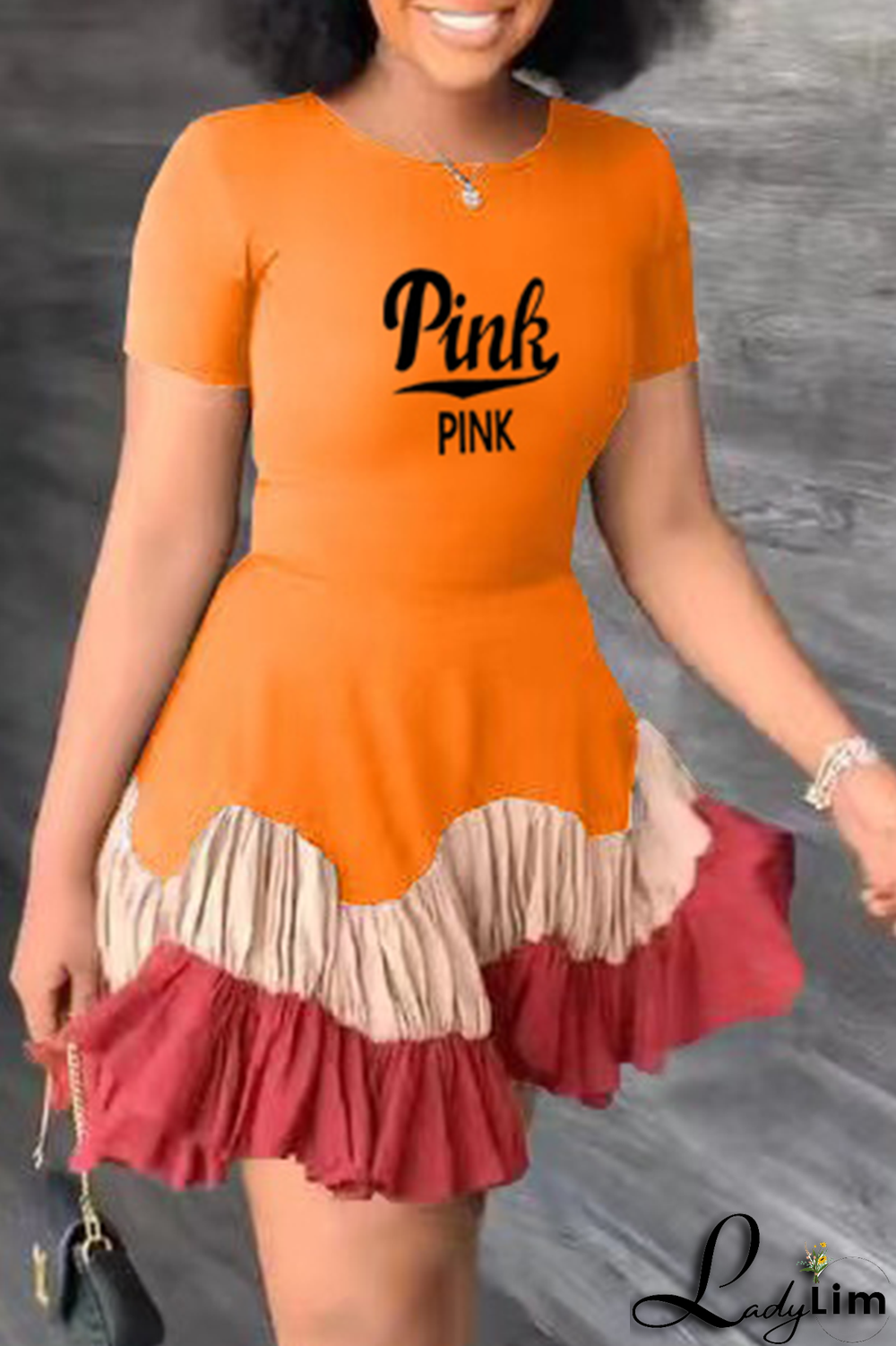 Black Casual Print Flounce O Neck Cake Skirt Dresses