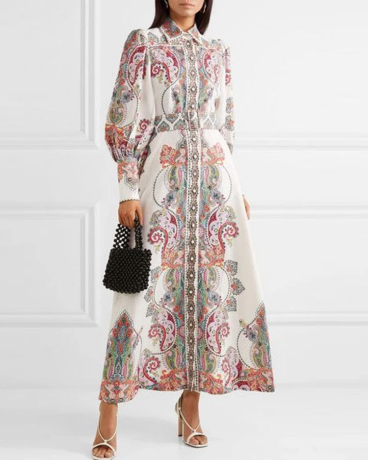 Belted Printed Linen Maxi Dress