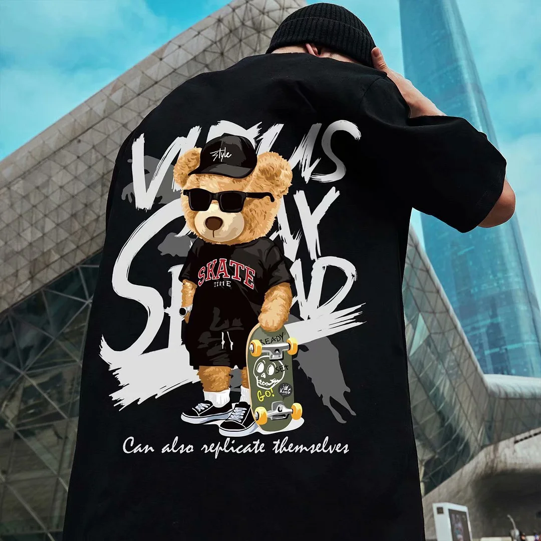 Men's Bear Graphic Crew Neck Short Sleeve T-Shirt