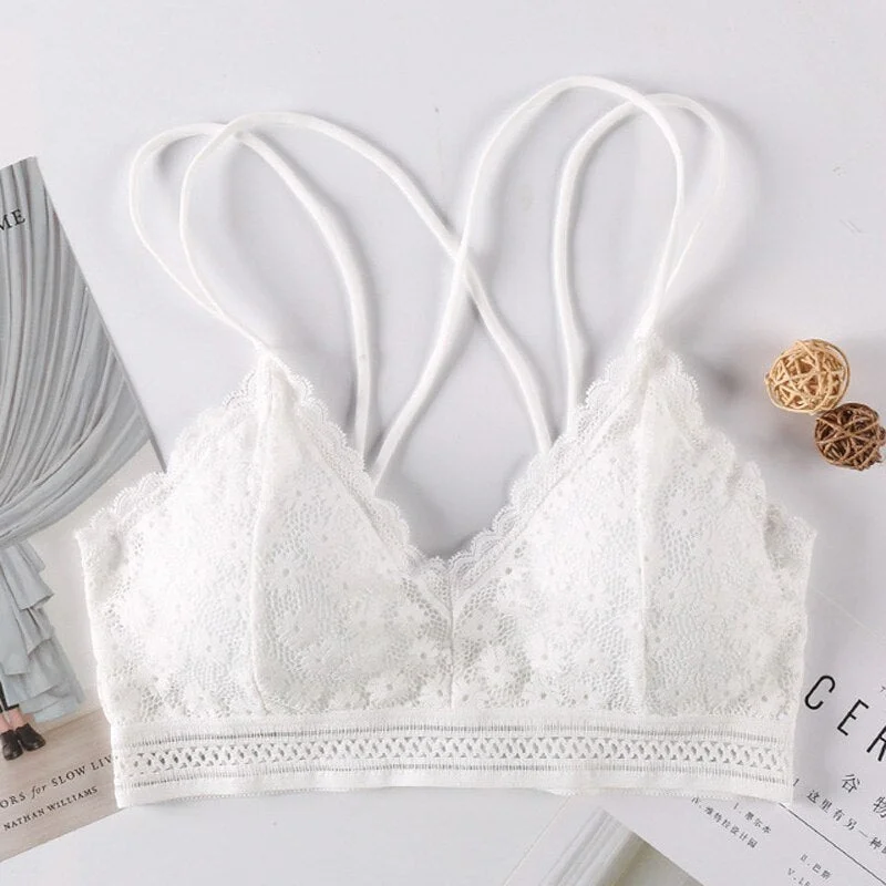 Women's Lace Bra Beauty Without Underwire Wrap Back Comfortable Chest Daisy Bra Stretch Triangle Coaster Underwear