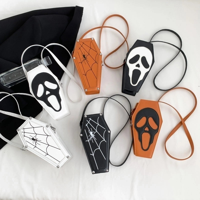 Halloween Women’s Small Pu Leather Spider Web Skull Basic Sewing Thread Zipper Shoulder Bag Crossbody Bag