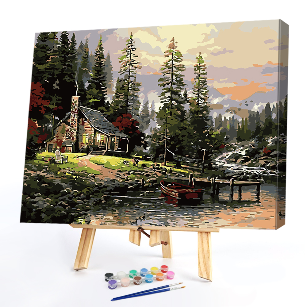 

40*30CM Paint By Numbers-Riverside Cabin, 501 Original