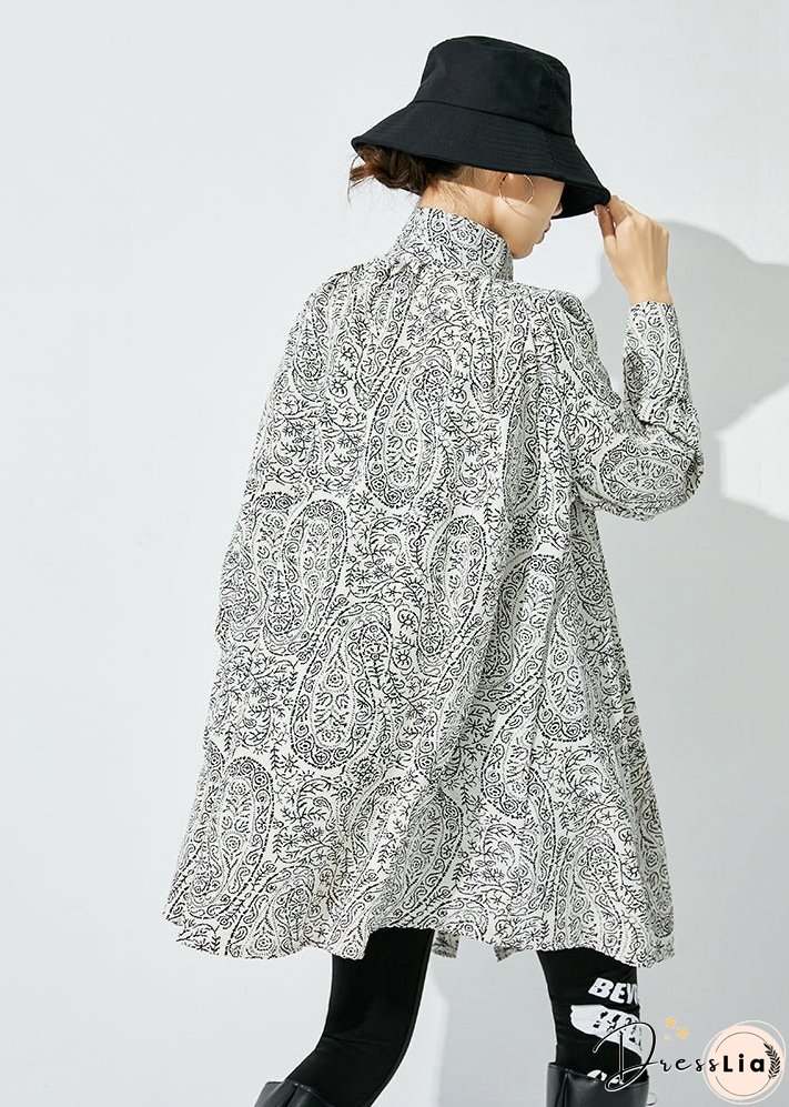 White Print Shirt Tops Stand Collar Oversized Spring