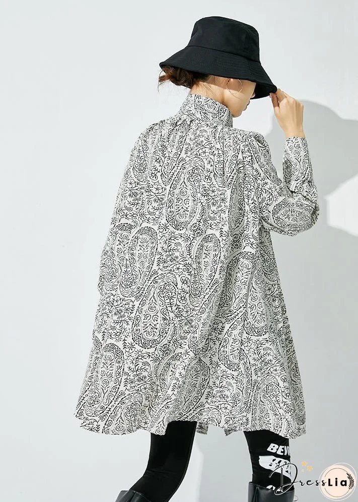 White Print Shirt Tops Stand Collar Oversized Spring