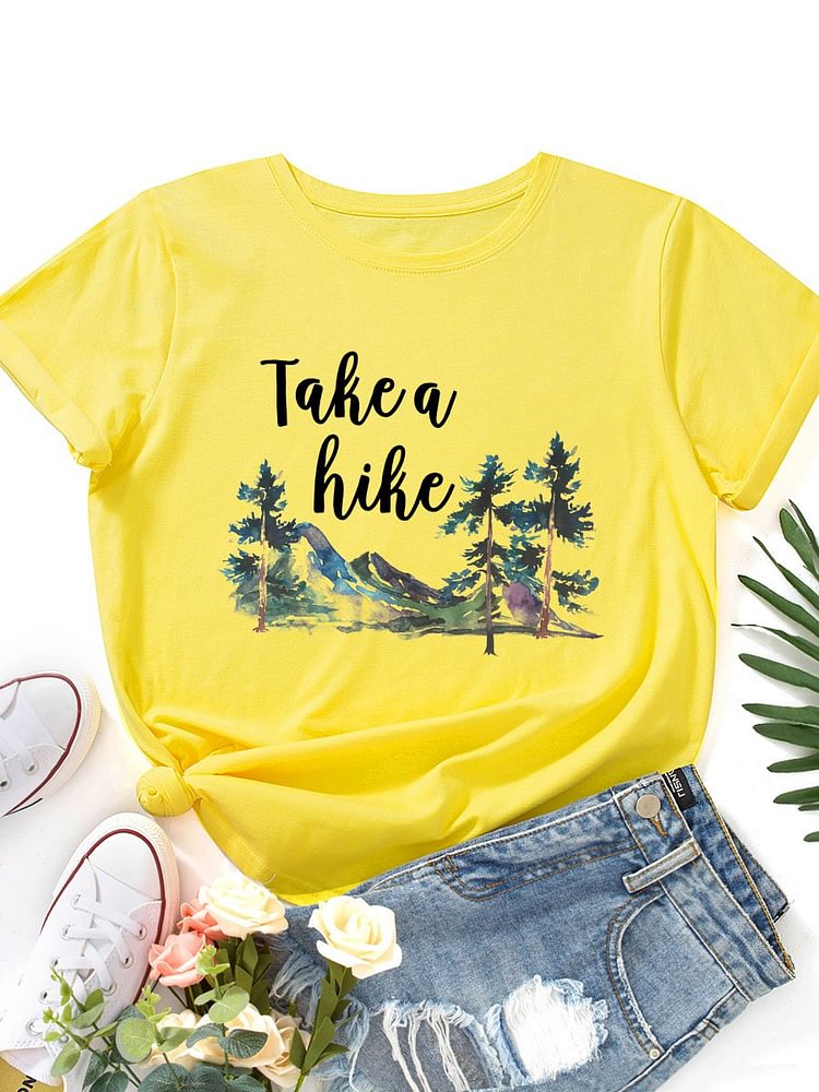 Bestdealfriday Take A Hike Graphic Crew Neck Short Sleeve Casual Tee