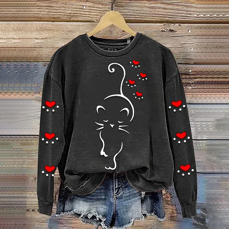 Comstylish Cat Art Print Casual Sweatshirt