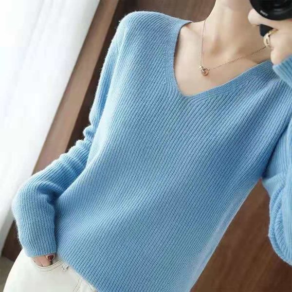 Cashmere Spring\/autumn \/winter Solid Stripe Casual Elastic Loose Jumpers Sweaters for Women Fashion V-neck Pullover Slim Wool Long Sleeve Knitted Tops Pull Femme - Shop Trendy Women's Fashion | TeeYours