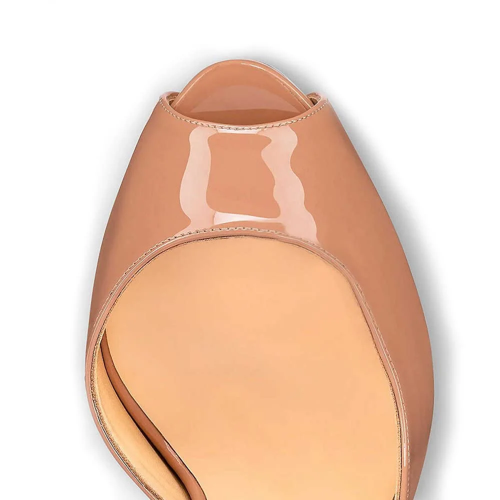 120mm Strap Platform Stilettos Pumps Patent Summer Sandals Apricot Bottom-MERUMOTE