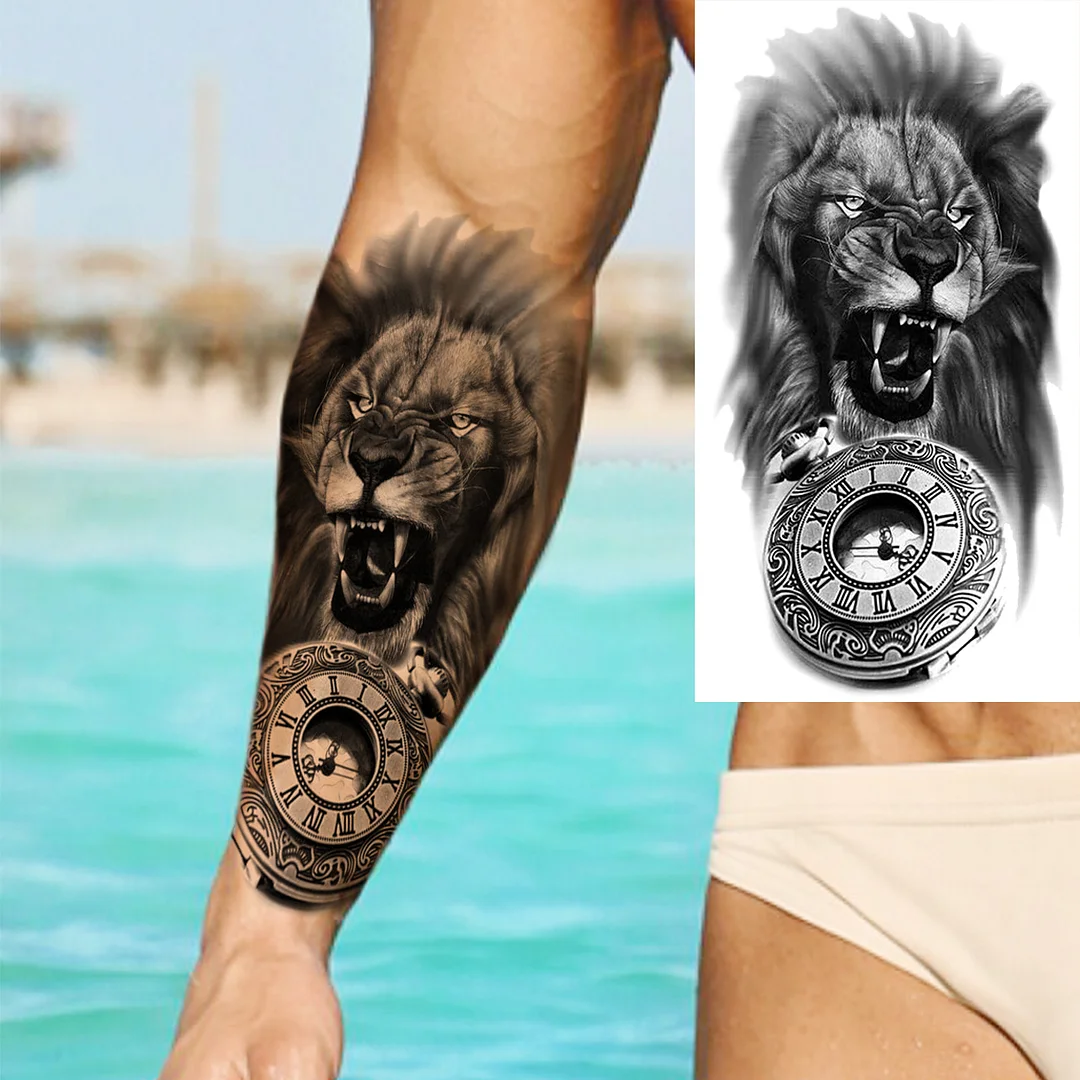 Sdrawing Realistic Black Devil Temporary Tattoos For Men Adult Tiger Pirate Skeleton Vampire Fake Tattoo Forearm Scary Tatoo Joker