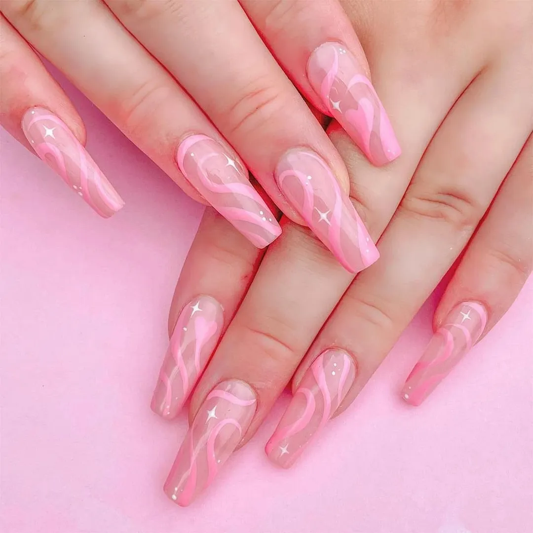 24pcs Pink Butterfly Pattern Fake Nails Full cover Fake Nails Glue DIY Manicure Nail Art Tools-Nail Inspo