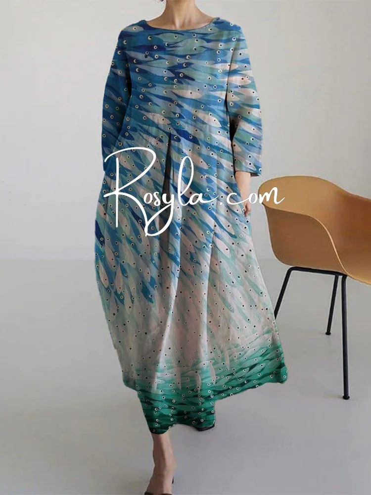 Women's Casual Blue School Of Fish Print Dress