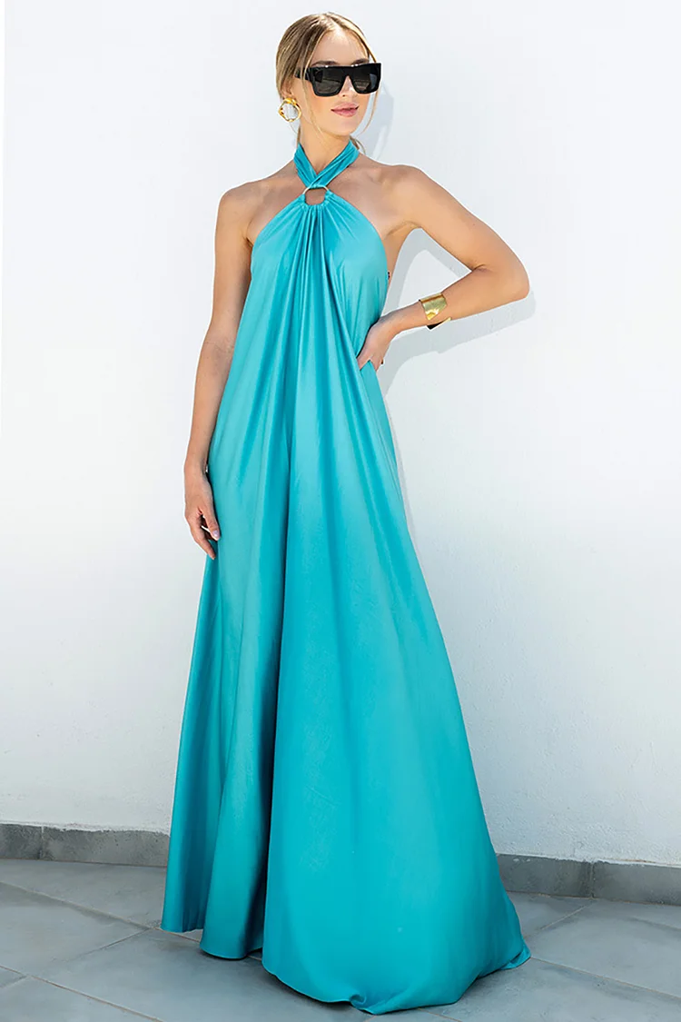 Elegant Halter Backless Tied Up Formal Party Gown Sleeveless Maxi Dress