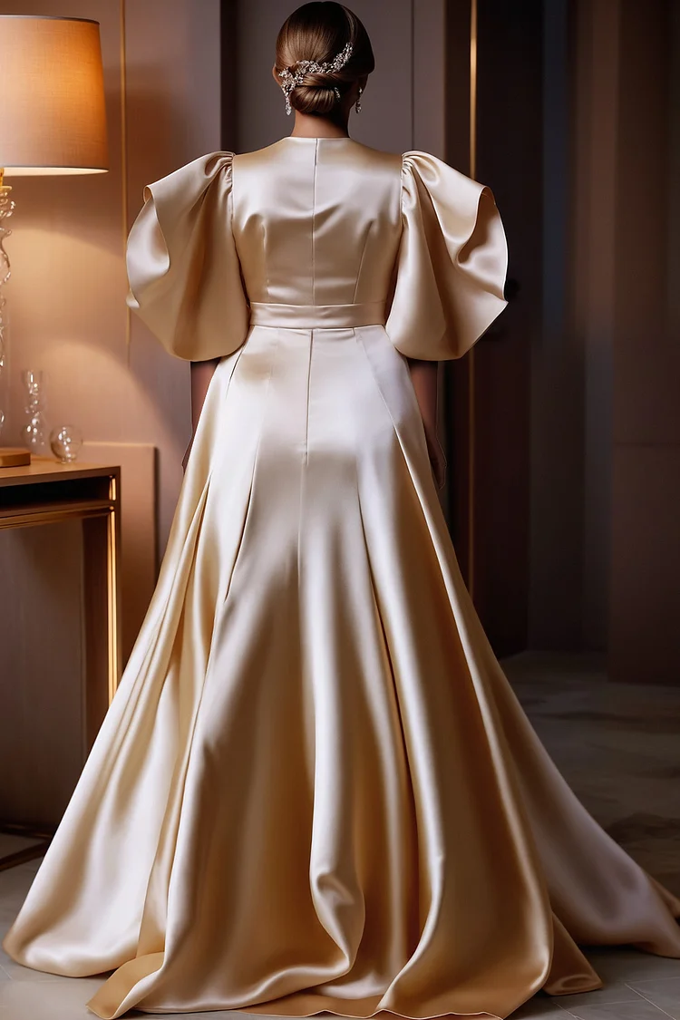 Xpluswear Design Plus Size Mother Of The Bride Champagne V Neck Short Sleeve Ruffle Mermaid Satin Maxi Dresses