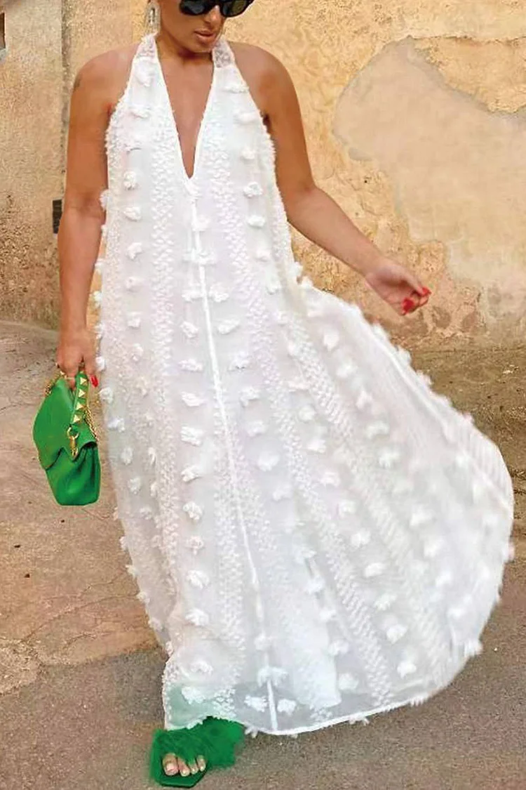 Plus Size White Casual V Neck Loose Sleeveless Maxi Dresses [Pre-Order]