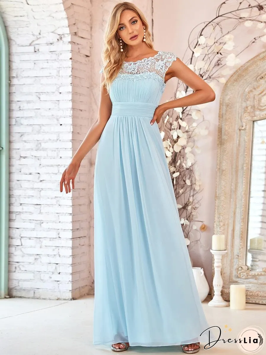 Elegant Lace Cap Sleeve Chiffon Evening Gown with Rhinestone-Embellished Neckline