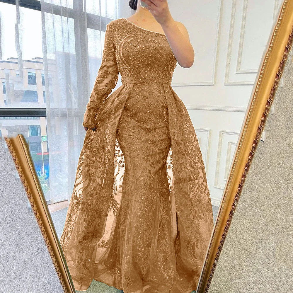 Uveng Uveng Women Decorating Fishtail Dress Dress Net Yarn Nails Light And Fashionable Shoulder Long Sleeve Dress