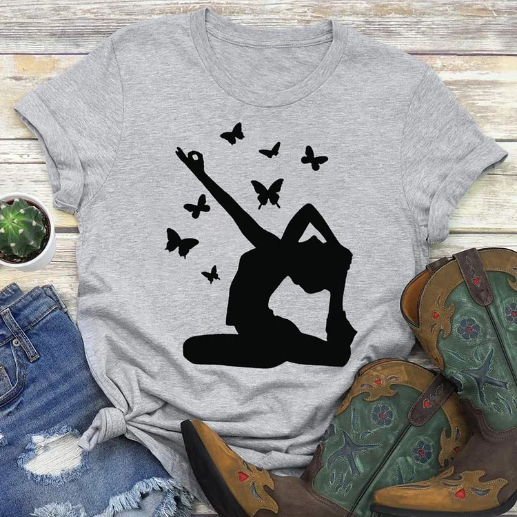 Yoga and butterfly insect T-shirt Tee -04291-Annaletters