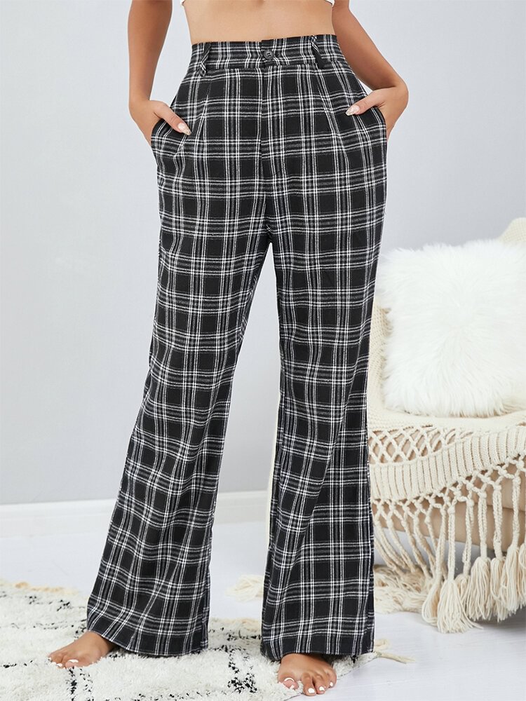 Plaid Print Tartan High Waist Flared Pants with Pocket - Shop Trendy Women's Fashion | TeeYours