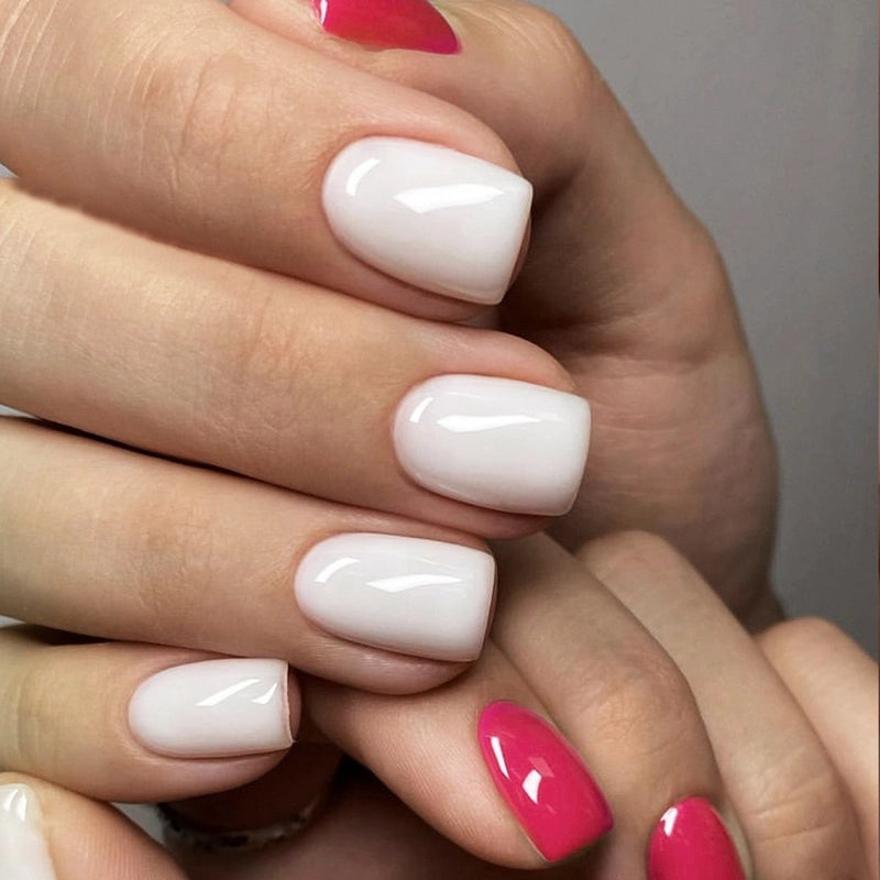 French Style Minimalist Solid Color Plastic Nail Patches 1 Set