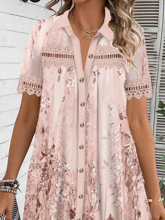 (PRE ORDER)Women's Short Sleeve Scoop Neck Graphic Lace Dress