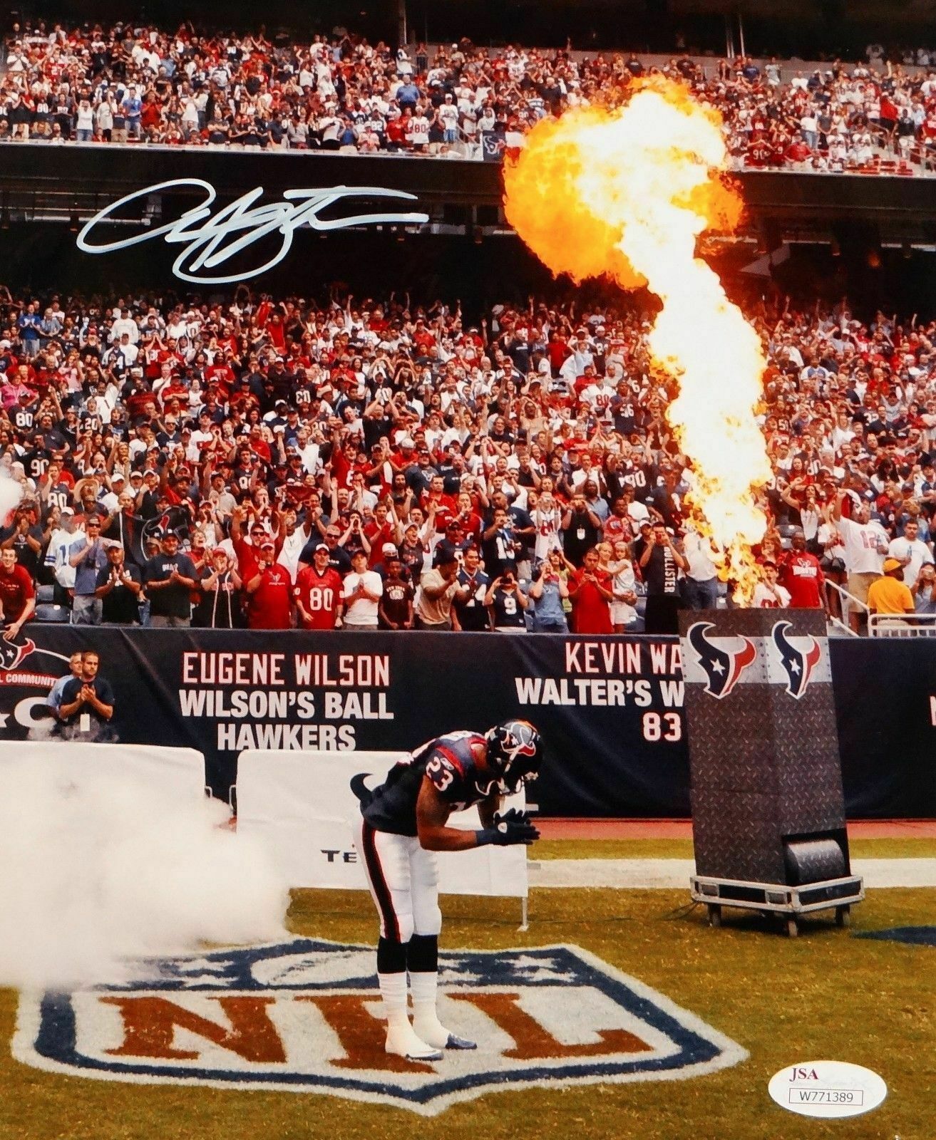 Arian Foster Autographed Texans 8x10 Bow Near Fire Photo Poster painting- JSA W Authenticated