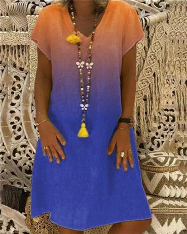 Vintage V Neck Gradient Color Holiday Chic Dresses