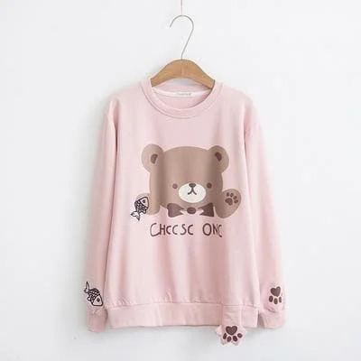 White/Pink/Black Kawaii Bear Sweatshirt SP1811987