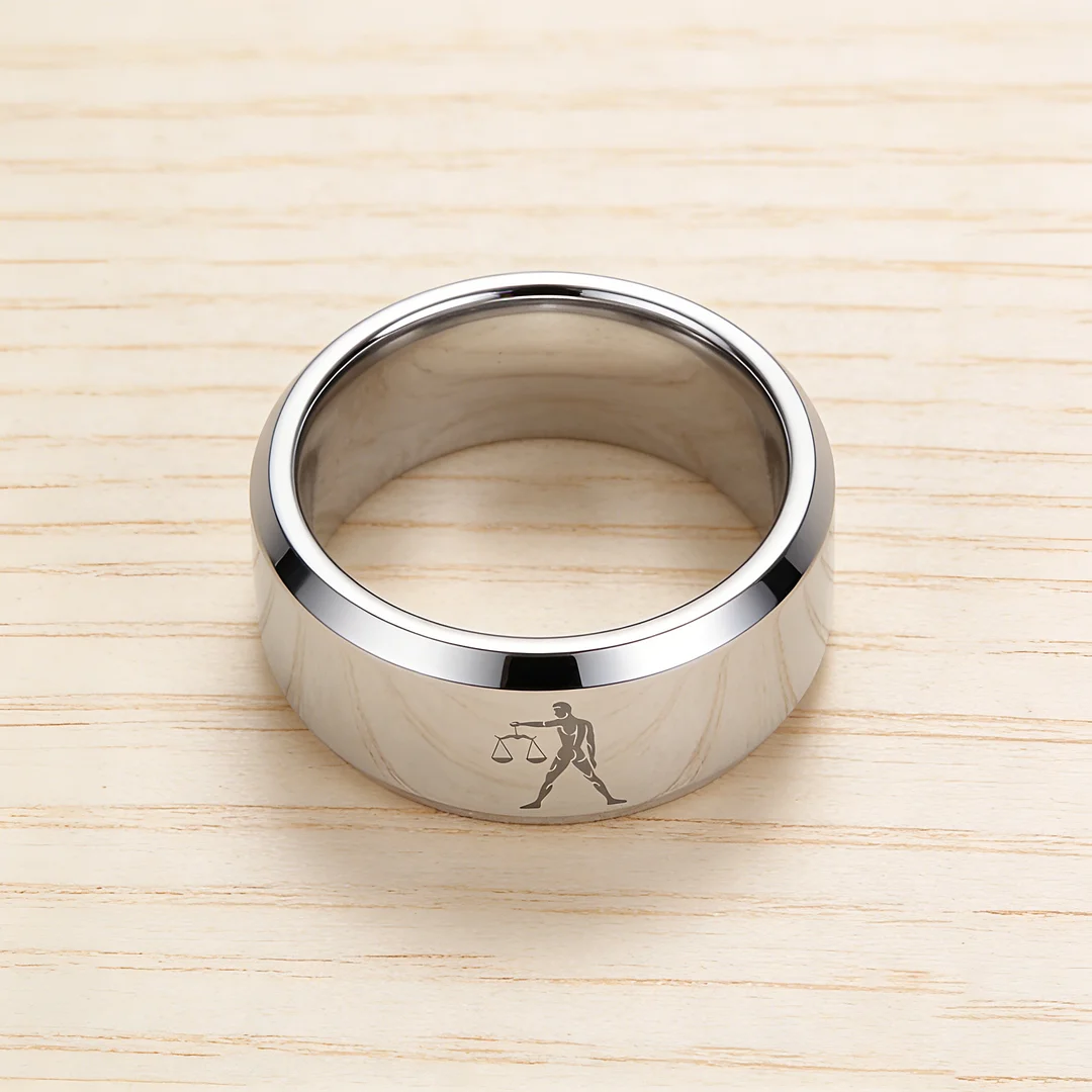 Beveled Edges Sliver Laser Etched Couple Wedding Bands Sliver Libra Tungsten Carbide Rings 4MM 6MM 8MM Width