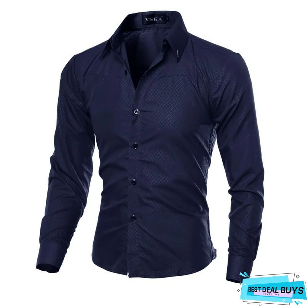Brand Design Men Fashion Cotton Solid Long Sleeve Shirt