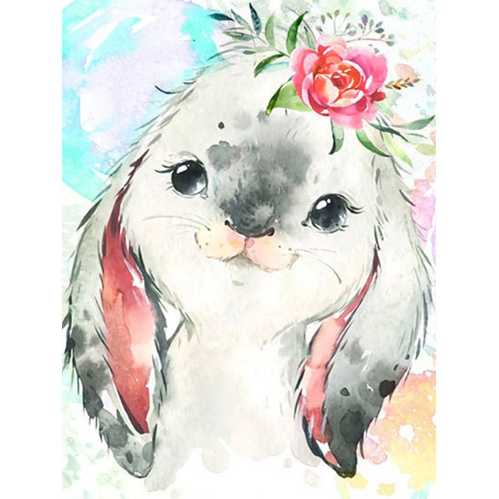 

30*40CM - Cartoon Rabbit With Flower - Round Drill Diamond Painting, 501 Original