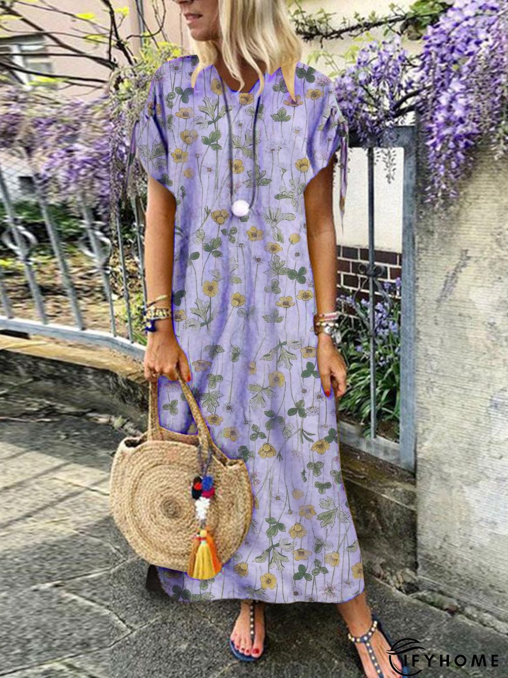 Casual Cotton-Blend Short Sleeve Weaving Dress | IFYHOME