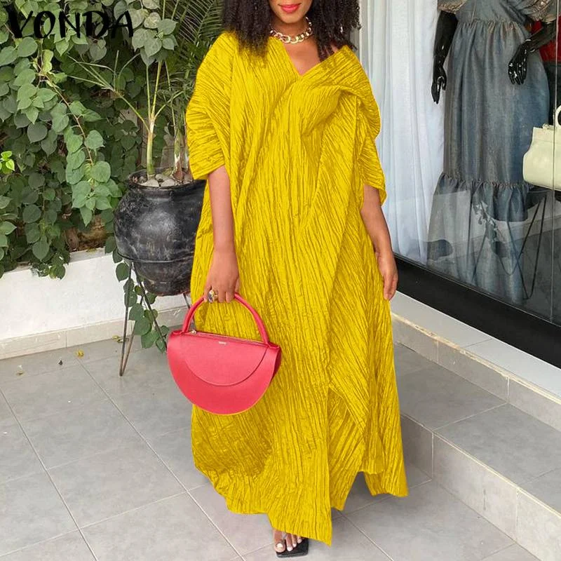 Elegant Maxi Dress 2022 VONDA Women Bohemian Maxi Dress Ladies Office Dress Sexy Beach Sundress Femme Robes Casual Vestidos