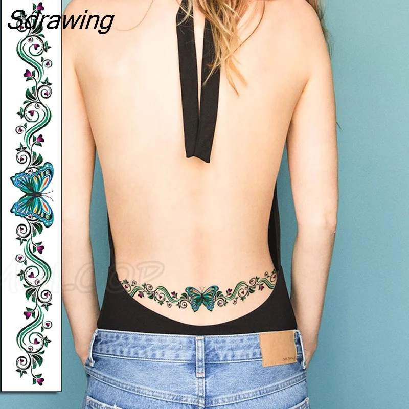 Sdrawing Waterproof Temporary Tattoo Sticker Big Morning Glory Flower Plant Art Fake Tatoo Water Transfer Tatto for Women Girl