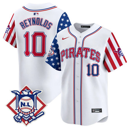 Men's Pittsburgh Pirates #10 Bryan Reynolds White 2024 Fourth of July Vapor Limited Jersey