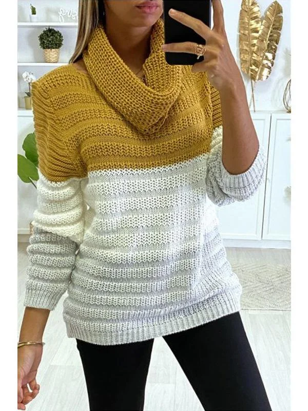 Women's Casual Stitching Round neck Bib Sweater Top