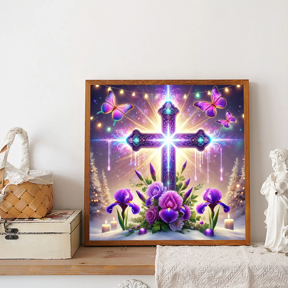 Diamond Painting - Full Round Drill - Flower Cross(Canvas|40*40cm)