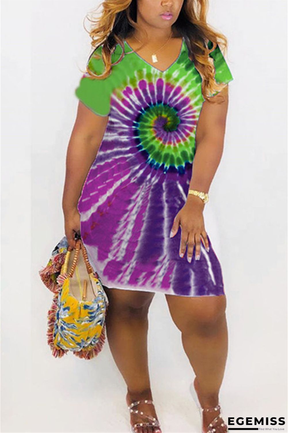 Green Sexy Fashion Printing Short Sleeve Dress | EGEMISS