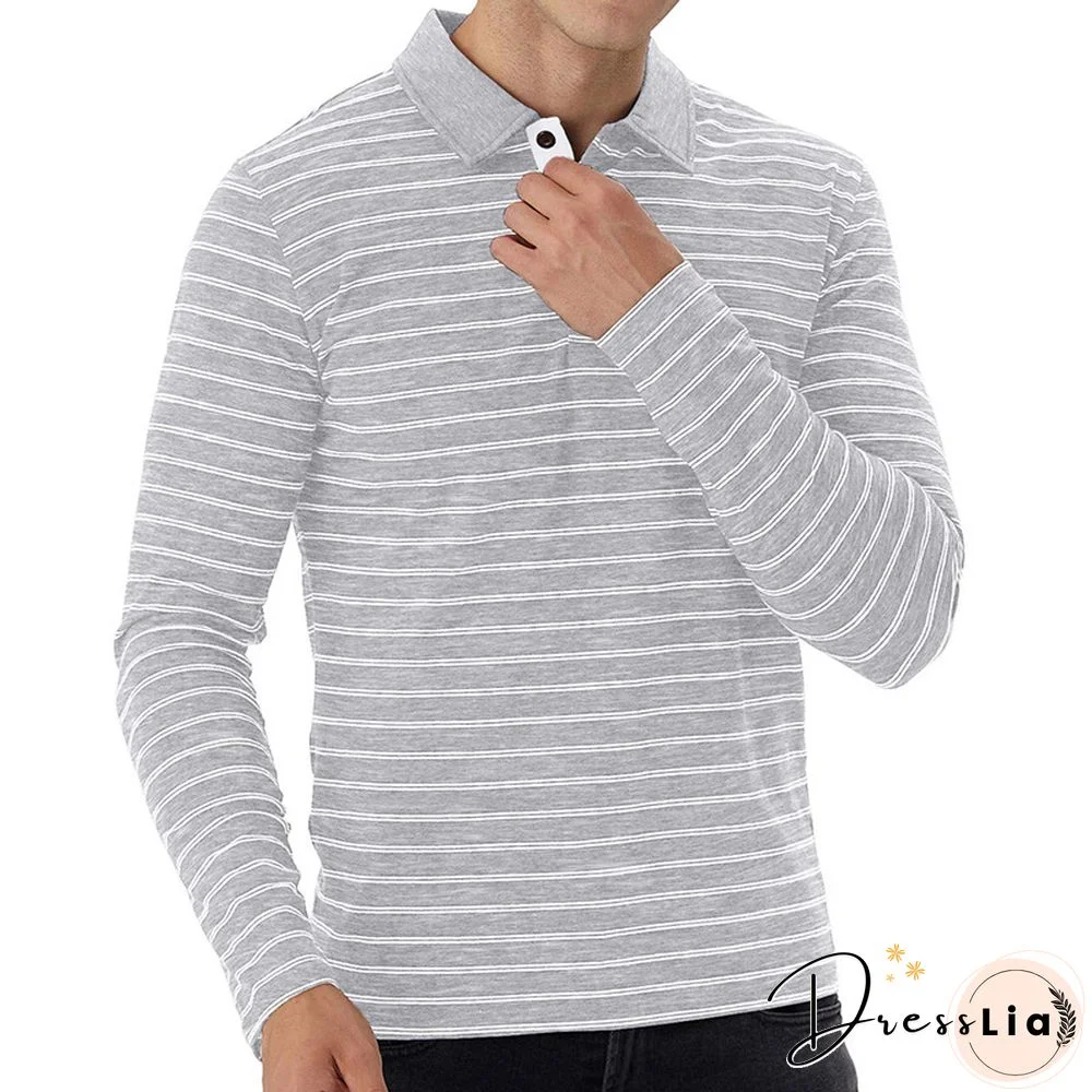 Mens Striped Long Sleeve Casual Polo Shirts