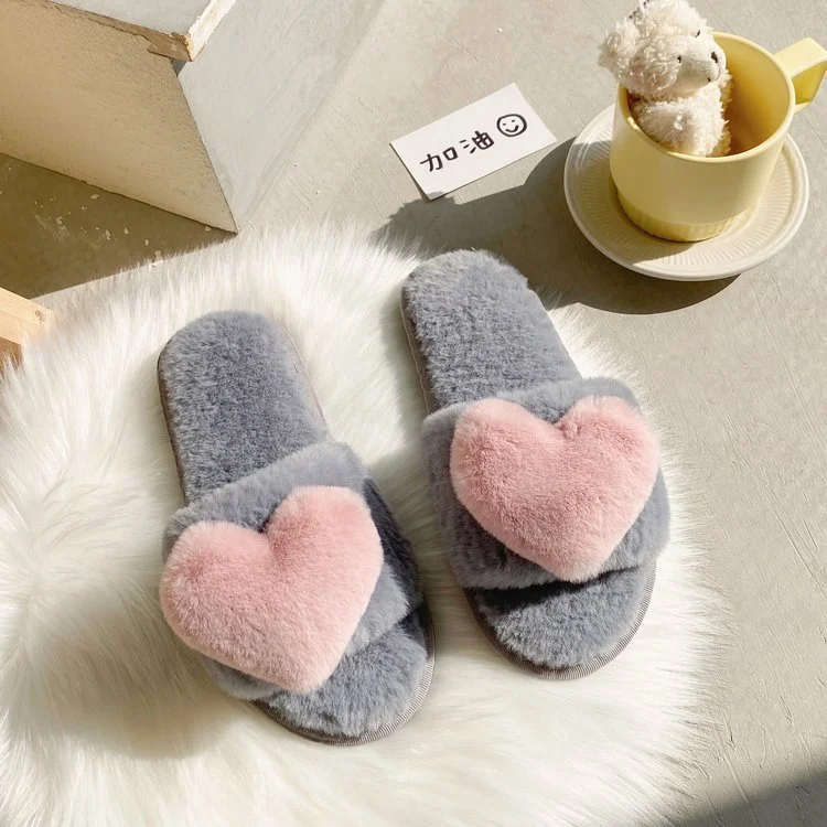 Wongn Wongn Slippers Women 2023 Winter New Korean Version Of Love Plush Warm Flat Cotton Slippers Home Slippers Women